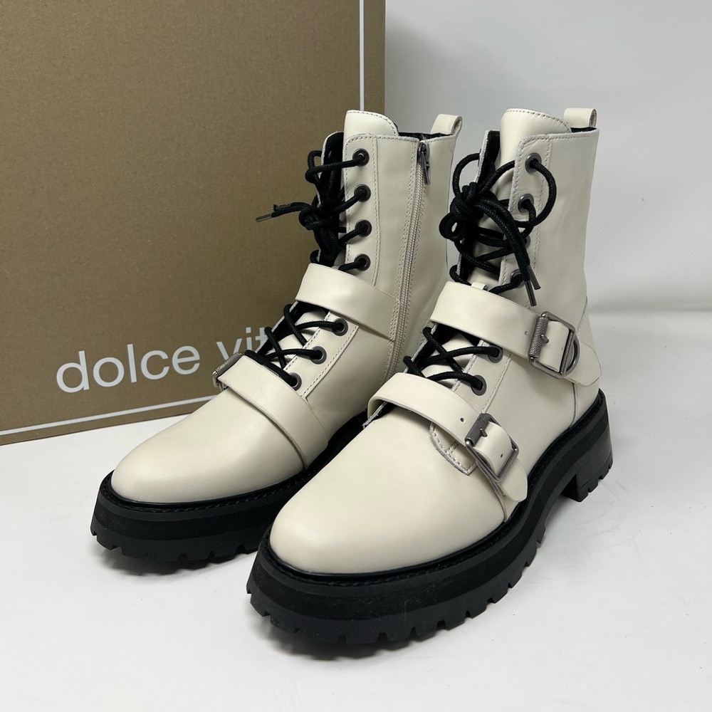 Indie Sleaze Boot Dolce Vita Ronson Off White Leather Moto Combat | NIB Size 8.5